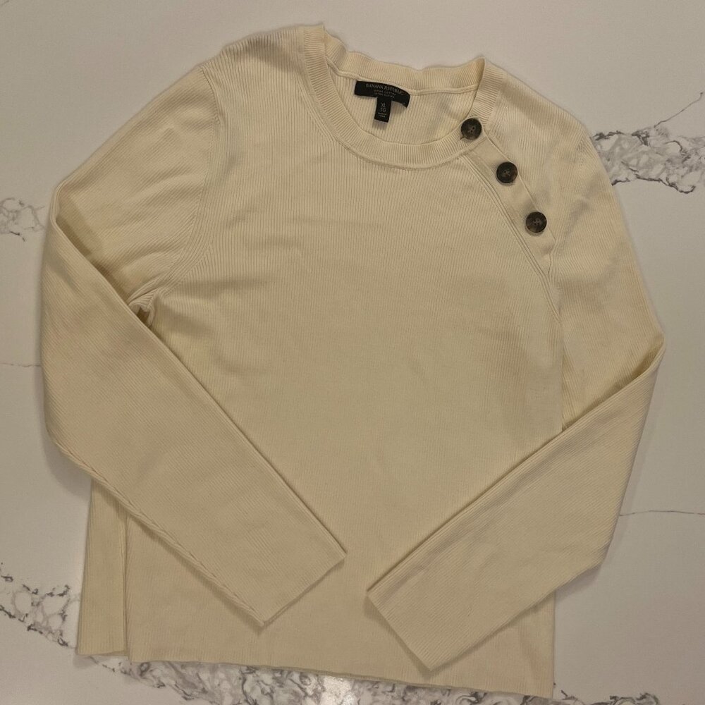 Banana Republic Ribbed Supima Cotton long sleeve sweater Crew neck - Cream - XL